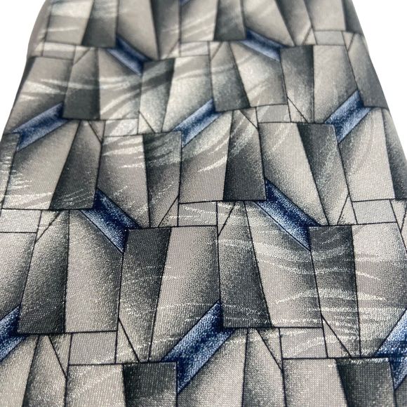 Antonia Collection Men's Fashionable 100% Silk Necktie Tie Grey Blue Geometric - Picture 3 of 7